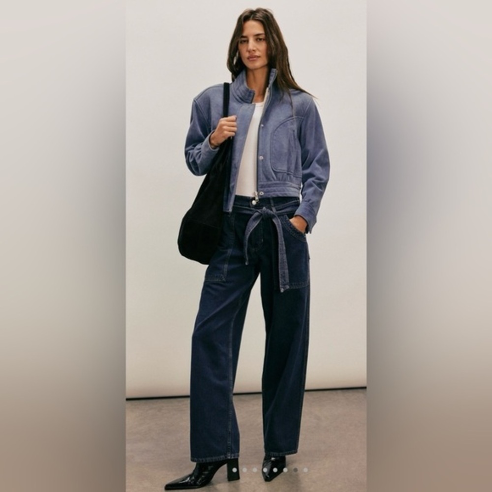 New Free People 30 We the Free Blue Jay Belted Boyfriend Jeans in Night Vision